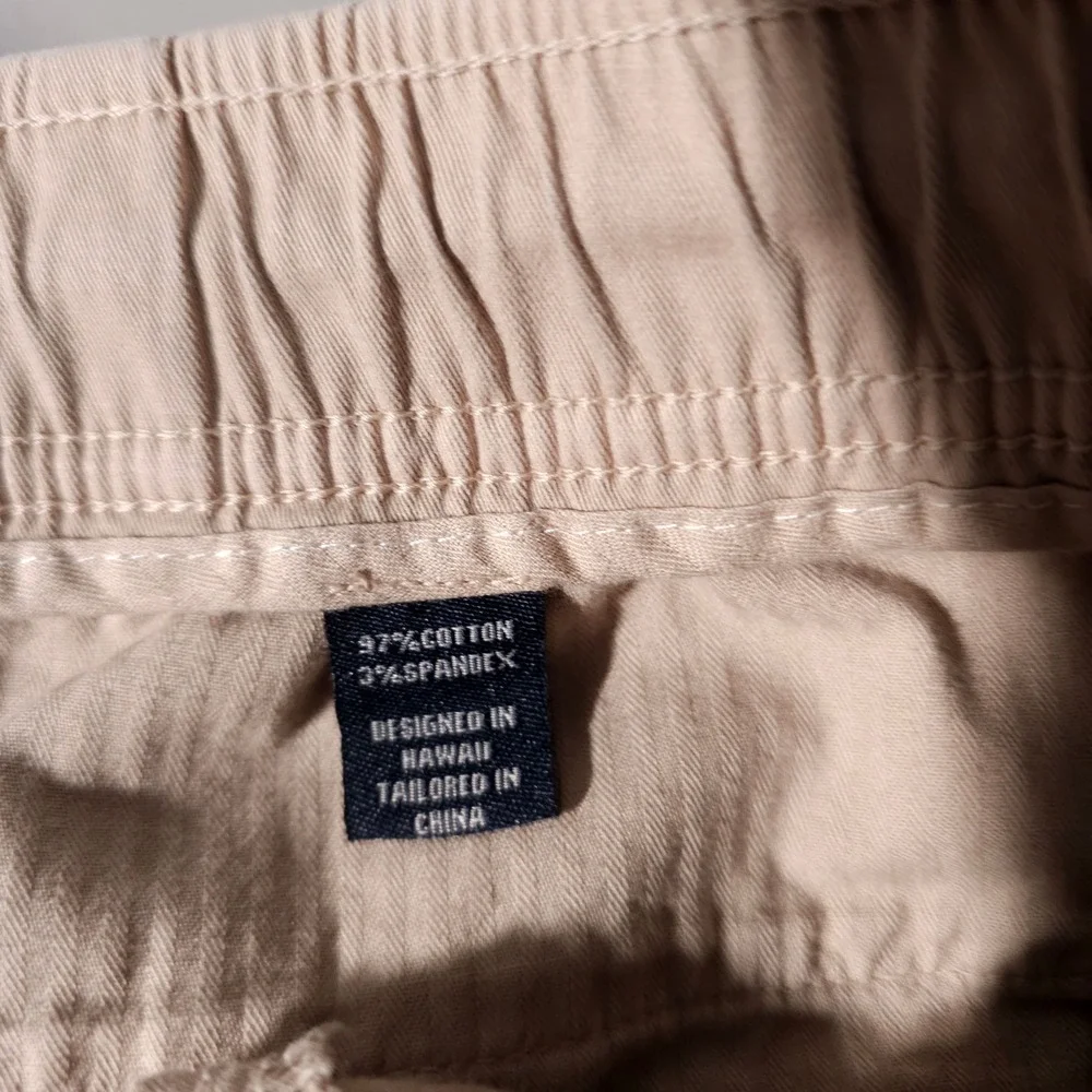 Reyn Spooner Shorts Mens XL Tan Khaki Elastic Waist Drawstring Cotton Blend
